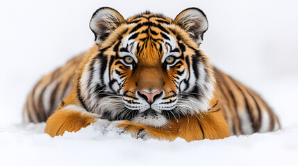Obraz premium Tigers have powerful builds, bold orange fur with black stripes, and intense eyes. There is a sense of strength and grace about the tiger's face, with sharp features and a focused gaze.