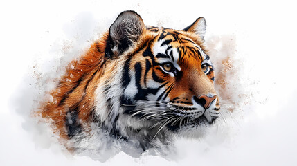 Obraz premium Tigers have powerful builds, bold orange fur with black stripes, and intense eyes. There is a sense of strength and grace about the tiger's face, with sharp features and a focused gaze.
