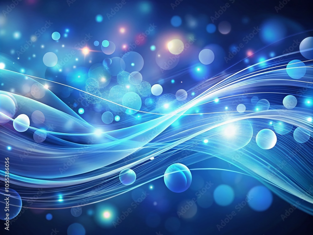 Poster blue curved lines abstract background with bokeh effect for futuristic design