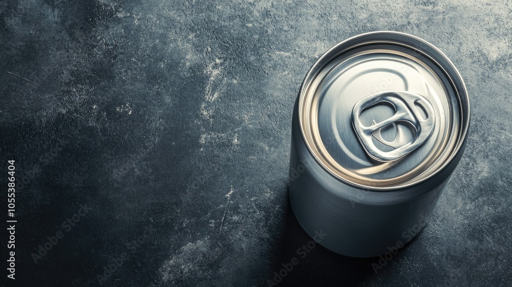 Poster metallic can on dark surface with open tab