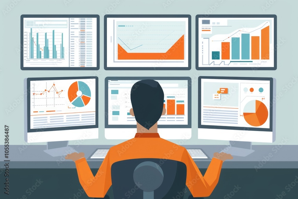 Poster a person sitting in front of a computer screen, working or browsing