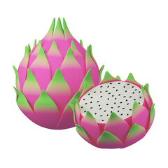 Ripe, red dragon fruit isolated on a white background, perfect for healthy, tropical recipes, 3d rendering