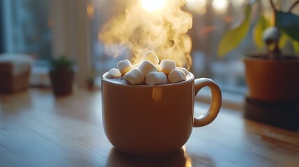 Cozy Winter Cocoa with Marshmallows in a Simple Ceramic Mug