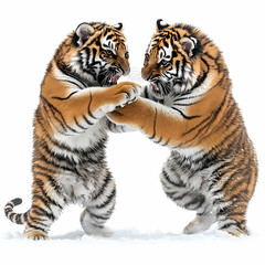 Fototapeta premium Tigers have powerful builds, bold orange fur with black stripes, and intense eyes. There is a sense of strength and grace about the tiger's face, with sharp features and a focused gaze.