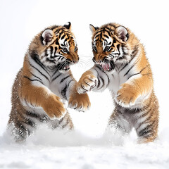 Fototapeta premium Tigers have powerful builds, bold orange fur with black stripes, and intense eyes. There is a sense of strength and grace about the tiger's face, with sharp features and a focused gaze.