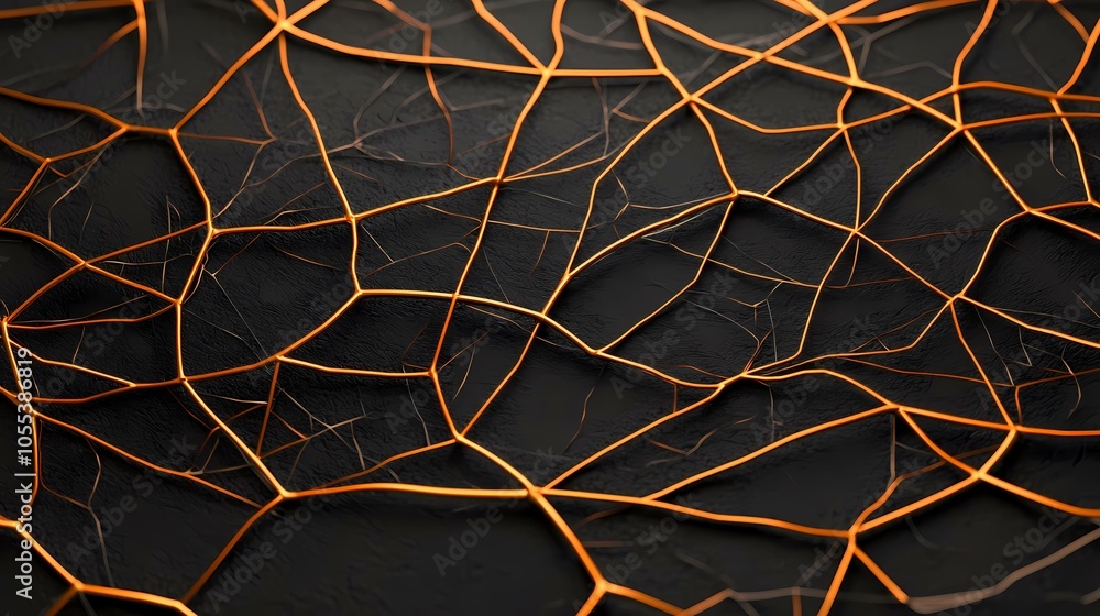 Poster a close-up image of a black surface with a network of orange lines.