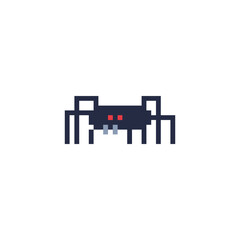 Spider pixel art icon. Dangerous Poison, Virus technology. App, web and digital design. 8-bit. Video game sprite. Knitting design. Game assets. Isolated abstract vector illustration. 