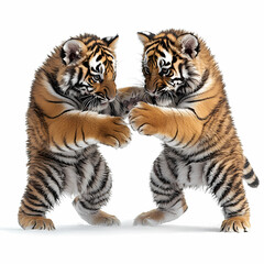 Obraz premium Tigers have powerful builds, bold orange fur with black stripes, and intense eyes. There is a sense of strength and grace about the tiger's face, with sharp features and a focused gaze.