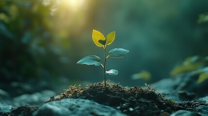 Small plant reaching for sun ecology and sustainable growth concept for environmental awareness