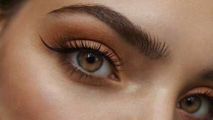 Naklejka premium Close-up of Woman's Eye with Long Lashes and Makeup