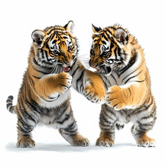 Obraz premium Tigers have powerful builds, bold orange fur with black stripes, and intense eyes. There is a sense of strength and grace about the tiger's face, with sharp features and a focused gaze.