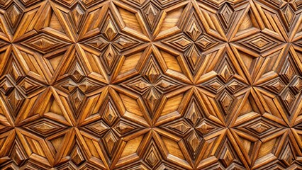 Intricate Carved Wooden Panel with Interlocking Geometric Patterns, a Symphony of Lines and Angles, Evoking a Sense of Ancient Craftsmanship