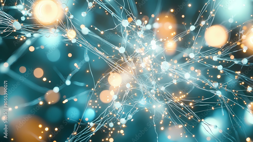 Poster the image shows an abstract network of glowing lines and orbs against a teal background.