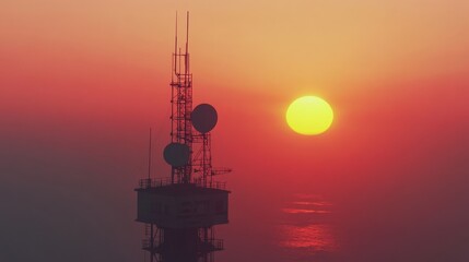 Tower Locators in Morning Sunrise Landscape with Radar and Sea Views