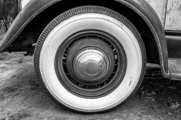 White Wall Tire on Vintage Classic Car in Winslow, Arizona - Retro Automobile Transportation
