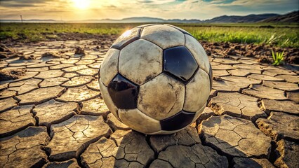 A Worn Soccer Ball Rests Upon the Parched and Cracked Earth, a Symbol of a Field Lost to Drought
