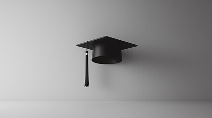 Classic graduation cap with tassel, centered against a white background, minimalist and detailed, high contrast