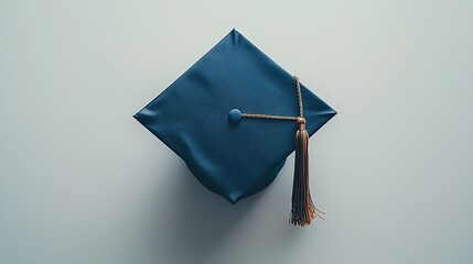 Classic graduation cap with tassel, centered against a white background, minimalist and detailed, high contrast