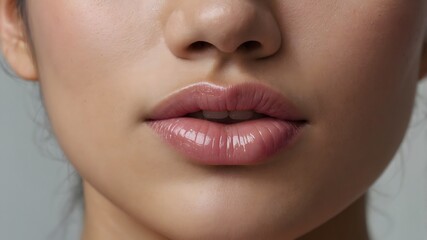 Naklejka premium Glossy Lips Close-Up of an Asian Woman