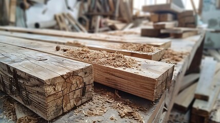 The carpenters shop is empty pine planks lie on the workbench the beginning of the working day from a tree it is possible to do various things training of a profession of the joiner