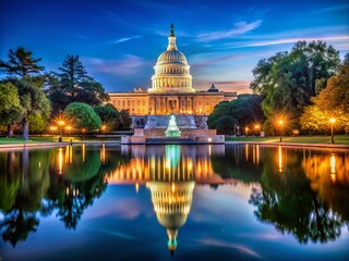 Capitol Building Reflection at Night - Iconic Washington DC Architecture