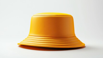Fototapeta premium Minimalist bucket hat in bright yellow, centered on a white background, sharp detail with a subtle shadow for a clean look