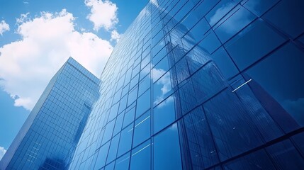 Fototapeta premium Skyscrapers Reflecting Blue Sky and Clouds. Modern Architecture and Business Success Concept.