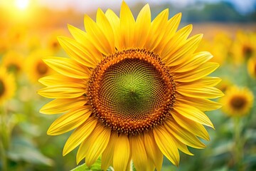 Fototapeta premium Close-up of a single sunflower head with its large, cheery blooms and intricate details, photography, texture, arrangement, closeup, bloom