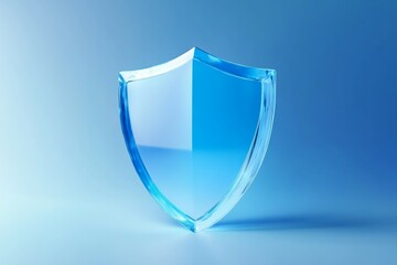 a shield icon, blue gradient, frosted glass, transparent 