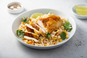 Baked chicken with rice and vegetables