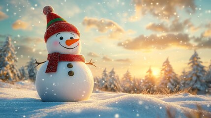 Fototapeta premium Happy Snowman in Winter Wonderland