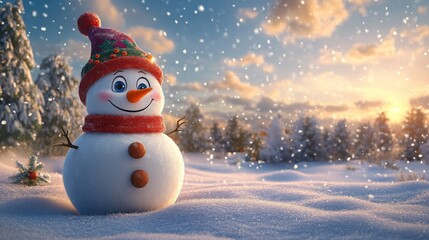 Obraz premium Cheerful Snowman in Winter Wonderland