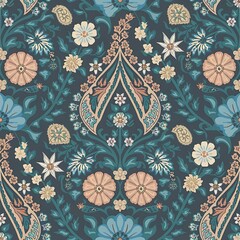 Traditional oriental seamless paisley pattern. Vintage flowers background. Decorative ornament backdrop for fabric, textile, wrapping paper, card, invitation, wallpaper, web design.