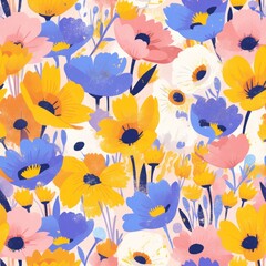 Flowers pattern seamless background, floral repeating illustration,