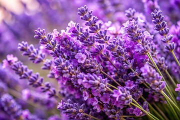 Obraz premium Close-up of delicate purple lavender flowers in a lush bouquet surrounded by greenery, botanical, spring, flowers
