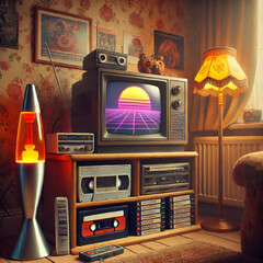 90s Nostalgia: Cozy Living Room with Retro Technology