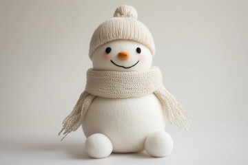 Obraz premium A snowman doll made of polar fleece, wearing a cotton hat and scarf
