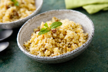 Homemade millet porridge with raisins