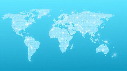 Fototapeta premium Digital world map with glowing connections illustrating global communications and technological advancements