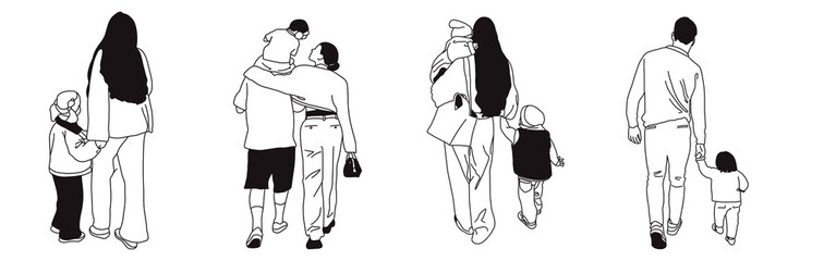 Hand-drawn doodle family icon set. Outline family clipart. Hand-drawn black art.