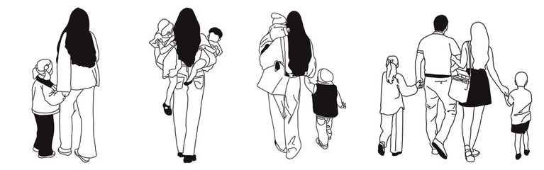 Fototapeta premium Hand-drawn doodle family icon set. Outline family clipart. Hand-drawn black art.