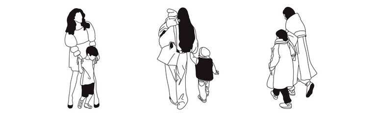 Hand-drawn doodle family icon set. Outline family clipart. Hand-drawn black art.