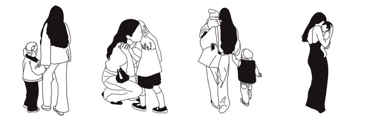 Hand-drawn doodle family icon set. Outline family clipart. Hand-drawn black art.