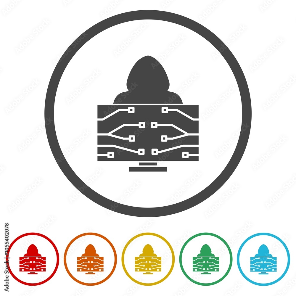 Aufkleber hacker monitor icon. set icons in color circle buttons