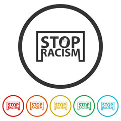 Stop racism icon. Set icons in color circle buttons