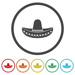 Traditional Mexican sombrero hat icon. Set icons in color circle buttons