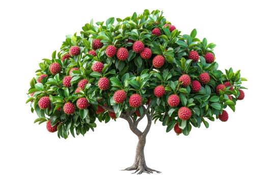 Vibrant ripe lychee tree flourishing under the warm sun in a peaceful garden setting