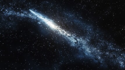 A diagonal band of the Milky Way galaxy shines brightly against a dark, star-filled sky.