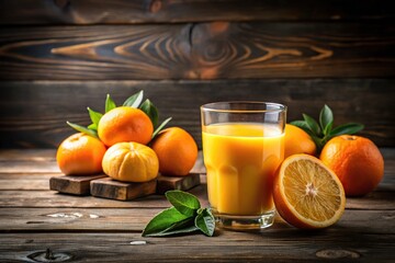 Freshly squeezed orange juice on a wooden table, food, breakfast, freshly squeezed