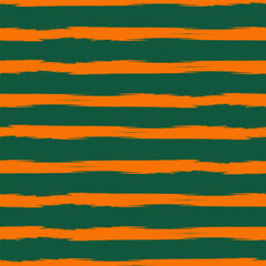 Green seamless pattern with orange brush lines